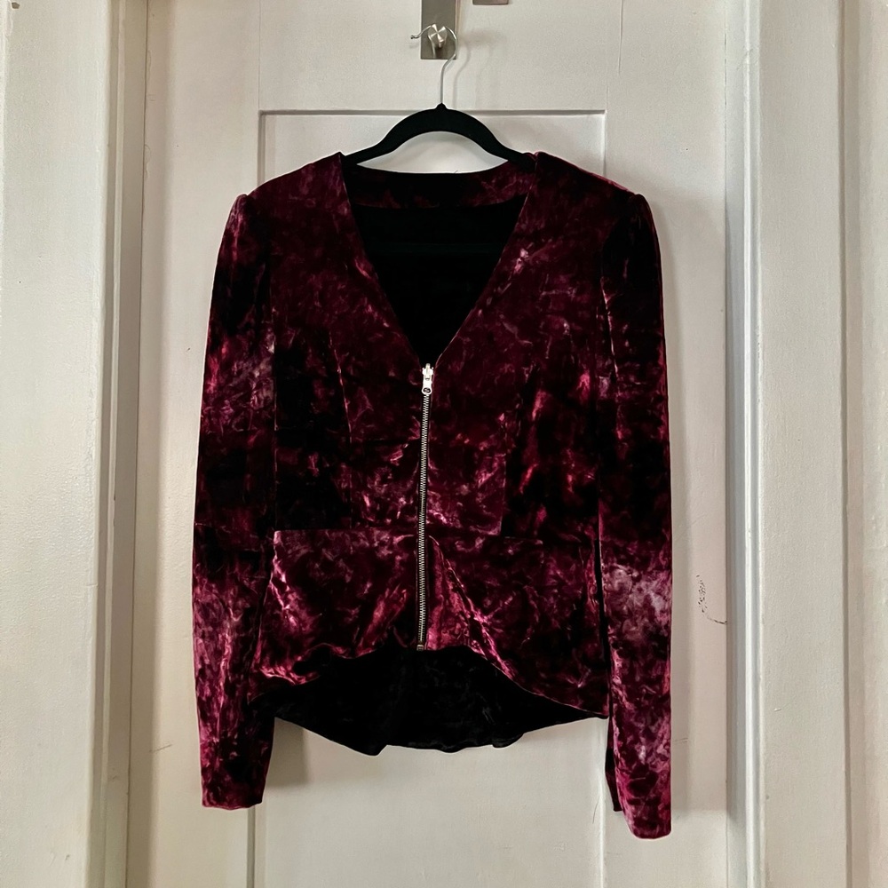 Velvet Zip-Front Jacket - Burgundy